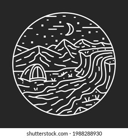 Camping nature adventure wild river line graphic illustration vector art t-shirt design