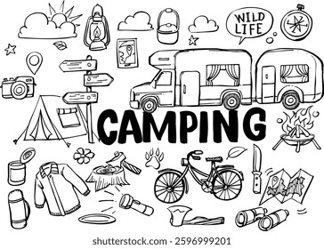 Camping nature hand drawn vector design.