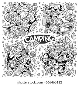 Camping nature hand drawn vector symbols and objects