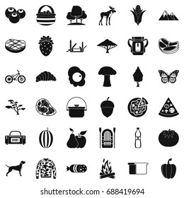 Camping in nature icons set. Simple style of 36 camping in nature vector icons for web isolated on white background