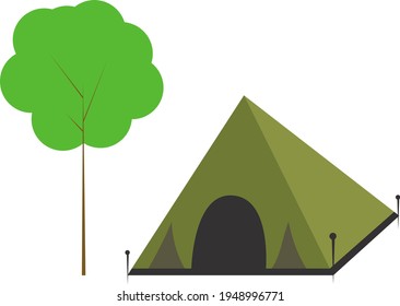 Camping in the nature, illustration, vector on white background.