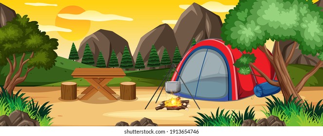 Camping in nature park scene illustration