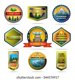Camping nature parks and outdoor adventures emblems set isolated vector illustration