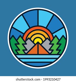 Camping nature and sunrise colorful graphic illustration vector art t-shirt design