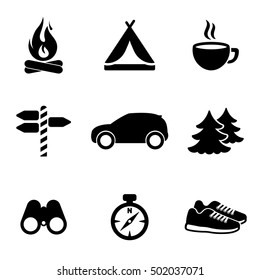 camping nature tourism sport activity leisure vector icons black simple set