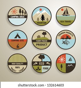 Camping and nature vector labels set.