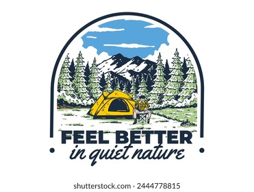 Camping in nature. Vintage outdoor illustration badge design