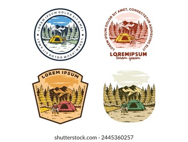Camping in nature. Vintage outdoor illustration badge design