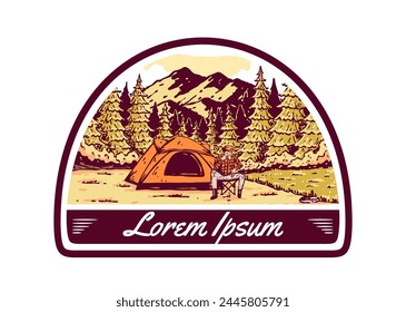 Camping in nature. Vintage outdoor illustration badge design