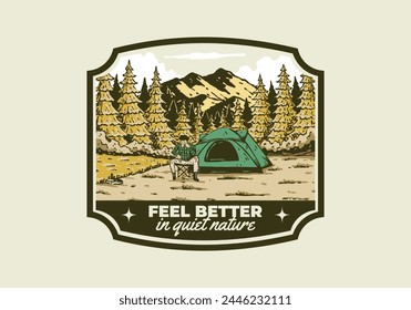 Camping in nature. Vintage outdoor illustration badge design