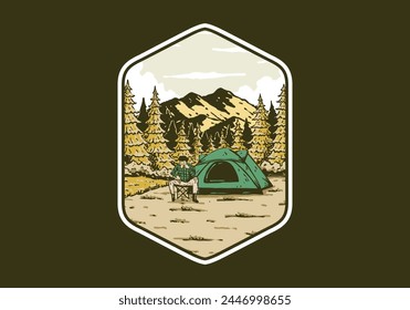 Camping in nature. Vintage outdoor illustration badge design