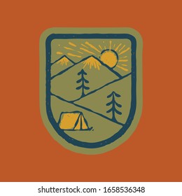 Camping nature wild badge patch pin graphic illustration vector art t-shirt design