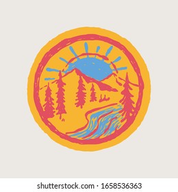 Camping nature wild badge patch pin graphic illustration vector art t-shirt design