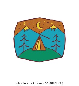 Camping nature wild badge patch pin graphic illustration vector art t-shirt design