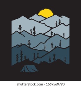 Camping nature wild badge patch pin graphic illustration vector art t-shirt design