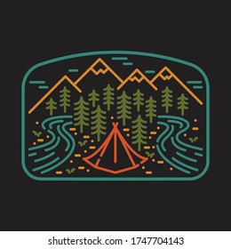 Camping nature wild line badge patch pin graphic illustration vector art t-shirt design