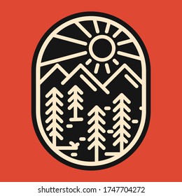 Camping nature wild line badge patch pin graphic illustration vector art t-shirt design