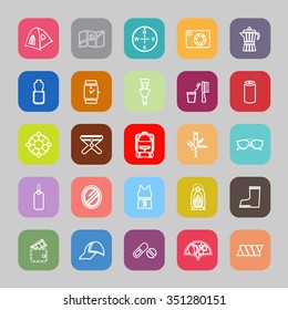 Camping necessary line flat icons, stock vector