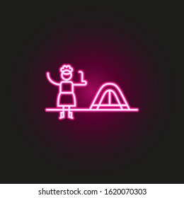 camping neon style icon. Simple thin line, outline vector of travel icons for ui and ux, website or mobile application