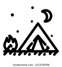Camping Night Bonfire Flat Icon Isolated On White Background