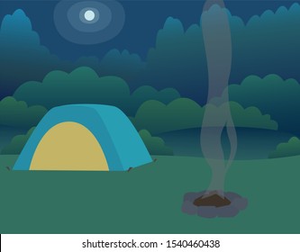 Camping, night camp vector illustration