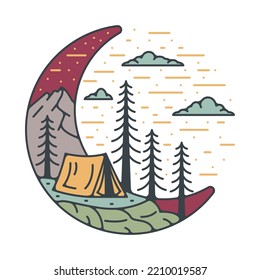 Camping at night graphic illustration vector art t-shirt design