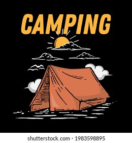 Camping night illustration design for shirt. design illustration vector graphic template