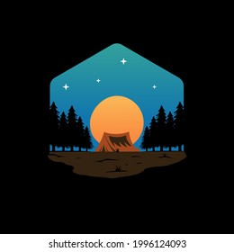camping in the night logo illustration vector