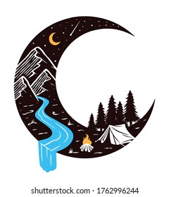 Camping At Night Vector Illustration