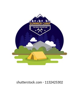 Camping night vector, safari, camping at night in the forest