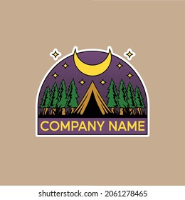 Camping night view illustration logo, this playful and cool image is suitable for a camping equipment product logo or for camping event logo and can also be used as posters and t shirt design element