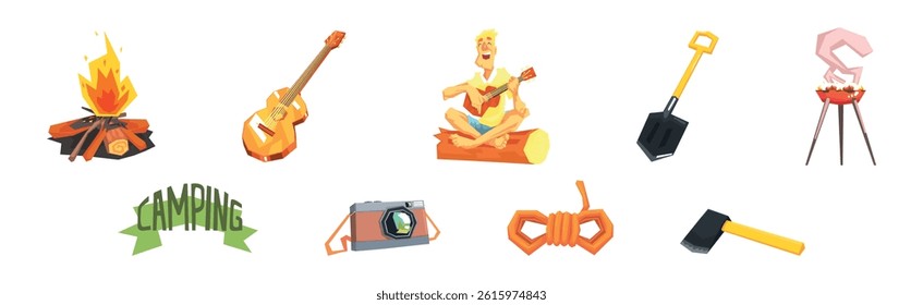 Camping Object and Summer Hiking Item Vector Set