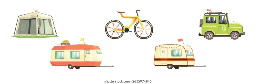 Camping Object and Summer Hiking Item Vector Set