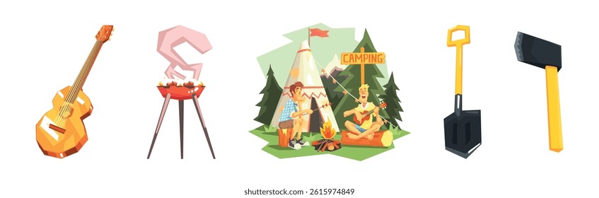 Camping Object and Summer Hiking Item Vector Set