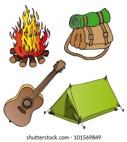 Camping objects collection 1 - vector illustration.