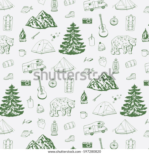 camping objects\
pattern.