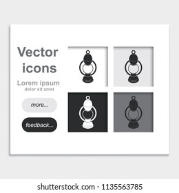 Camping oil lantern placed on web page template flat vector icon. Gas lamp illustration.