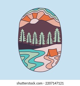 Camping on the beach graphic illustration vector art t-shirt design