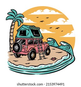 Camping on the beach illustration