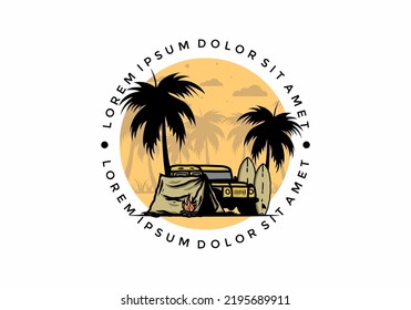 Camping on the beach with off road car illustration design