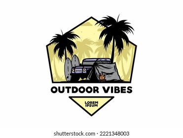 Camping on the beach with off road car illustration design
