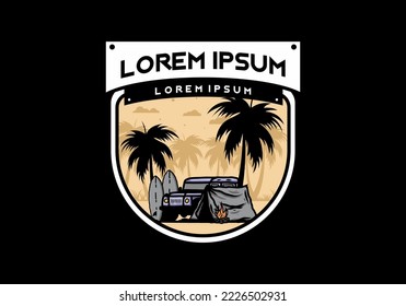 Camping en la playa con diseño de ilustración de coches fuera de carretera