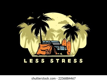 Camping am Strand mit Offroad-Illustration Design