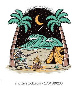 Camping on the beach vector illustration