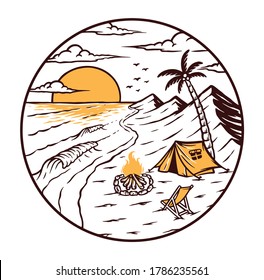 Camping on the beach vector illustration