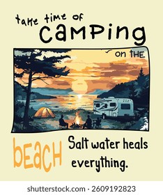 Camping on The Beach. Vector Illustration
