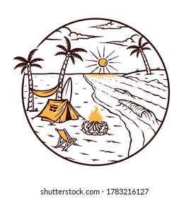 camping on a beautiful beach vector illustration