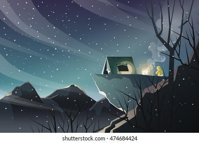 camping on cliff when snowing
