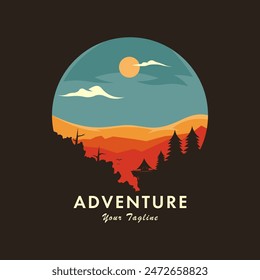 Camping on Hill in Forest Adventure Logo