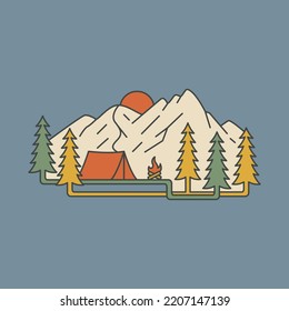 Camping on the mountain graphic illustration vector art t-shirt design